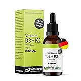 Vitamin D3 K2 Tropfen (50ml) aus Deutschland - hochdosiert & 100% pflanzlich - 1000 IE Vitamin D & 20µg Vitamin K (Markenrohstoff K2VITAL®) - ohne tierisches Lanolin - unabhängig laborgeprüft