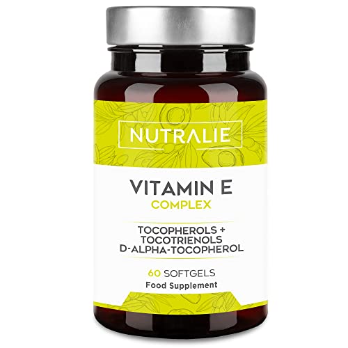 Vitamin E Maximaler Natürlicher Aufnahme | Antioxidativer Zellschutz mit 8 Molekülen von Tocopherolen und Tocotrienolen | 60 Kapseln Flussig Nutralie