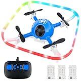 Drohne für Kinder mit Höhehalten und Kopflosem Modus, Drone Crash-Tauglichkeit Fallschutz, RC Quadcopter mit Blauen & Grünen & Rot LED Lichter und 3 Akkus, Spielzeug Drohne für Kinder und Anfänger