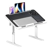 Höhenverstellbarer Laptoptisch fürs Bett 60x40cm, Klappbarer Betttisch mit 4 Neigungswinkeln, Lapdesk mit Tablet-Ständer & Anti-Rutsch-Kante, Faltbarer Frühstückstisch für Sofa, Couch & Boden, Schwarz