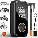 Onherm Elektrische Luftpumpe, 6000mAh Akku Luftpumpe Fahrrad, 150PSI Mini Luftkompressor Fahrradpumpe, Kabelloser Tragbarer Luftkompressor mit Großbildschirm für Motorrad, Auto, Bälle und SUP