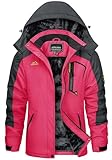 KEFITEVD Damen Skijacke Warm Gefüttert Wasserabweisend Winterparka Multi-Taschen Angeln Mountainbike zum Skifahren Snowboarden Gefüttert Allwetterjacke Rosenrot M