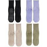 Pilates-Socken für Damen 4 Paar 4 Farben professionelle rutschfeste Yoga-Socken durchschnittliche Größe schweißabsorbierendes Deodorant Baumwoll-Griffschuhe für Zuhause Fitnessstudio Tanzsaal