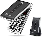 SweetLink F1PLUS Seniorenhandy Klapphandy Ohne Vertrag, Großtastenhandy mit Ladestation, GSM Flip Mobiltelefon SOS Notruffunktion, 1000mAh Akku, Taschenlampe, FM-Radio, 2,4 Zoll Farbdisplay, Schwarz