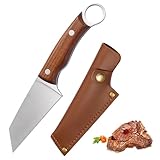 Doklasu Japanischer Stil Kleines Kochmesser Voller Tang Outdoor Kochknöbel Handgefertigte Schmiede Hochkohlenstoffstahl BBQ Fleischmesser mit Mantel und Holzgriff