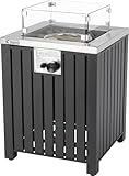 tepro Gas-Feuerstelle Topeka für den Garten aus pulverbeschichtetem Edelstahl mit 13 kW Brenner, Glasumrandung sowie Lavasteinen und Abdeckhaube, Maße ca. 50 x 50 x 78 cm