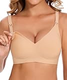 HBselect Still BH ohne Bügel Seidig Schwangerschafts BH Mutterschaft BH Umstands Nahtlos Womens Wireless Bra Womens One Smooth U Underwire Bra Beige