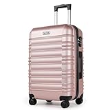 MoFut Hartschalen-Handgepäck Koffer Groß aus ABS – Reisekoffer mit 4 Drehbaren Rollen (360°), Trolley mit Aluminium-Teleskopstange und 3 Stelige-Zahlenschloss (XL – 95L, Rosa Gold)