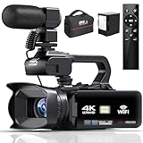 Sxhlseller 4K Videokamera Camcorder - 64MP 60FPS 18X Digital Zoom Auto Focus Vlogging Camera, 4500mAh 4.0' Touchscreen WiFi Videokamera mit Fernsteuerung/Mikrofon/Kameratasche for YouTube