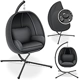 KESSER® Luxe Hängesessel mit Gestell + weiches Sitzkissen und Wettercover, Polsterung, Rückenkissen Hängekorb In- & Outdoor, Garten Schaukel Korb Hängestuhl Stabiler Standfuß, max. 150 kg Anthrazit