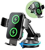 GuMosh 15W Handyhalterung Auto mit Ladefunktion, [Doppelspule] [360° Automatische Klemmung] Induktive Ladestation Auto Wireless Charger für Lüftung+ Saugnapf, Kfz Ladegerät für iPhone 16-12/Samsung
