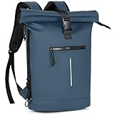 Lekeinchi Rolltop Rucksack Wasserdicht für Damen & Herren, Großer Laptop Rucksack mit Computerfach für 17 Zoll Laptop, Elegant Reiserucksack Daypack für Reisen, Radfahren, Uni Schule, Arbeit-Blau