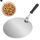 RUCUDIM Pizzaschaufel aus Rostfreiem Edelstahl Pizza, Runder Pizzaschieber, Pizza Schaufel Metall, Heavy Duty Ofen Schieber, Pizzaheber für Pizzen, Gebäck, Teig, Brot, Kuchen etc, 10 Zoll