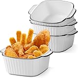 Exquilnova 4er Set Keramik Auflaufform, 400ML Auflaufform Klein, 14.5 x 11.5 x 5.5 cm Quadratische Backformen, Grillpfanne mit Griffen, Kleine Backform für Airfryer, Backofen (Streifenquadrat-Teller)