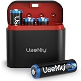 UseNiy Lithium AA Akku mit Ladegerät, wiederaufladbare AA Batterien 4 stück, 3000mWh hohe Kapazität 1.5V AA Batterien, langlebige Lithium Mignon AA Batterien mit integrierter Ladung-Aufbewahrung Box