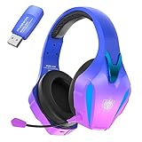 PHOINIKAS Gaming-Headset Wireless, Kabelloses Gaming-Kopfhörer, 2.4GHz-Dongle für PS4/PS5/PC, 7.1-Stereo, Abnehmbares Mikrofon mit Geräuschunterdrückung, LED-Leuchten