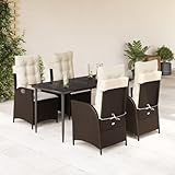 Homgoday 5-TLG. Garten-Essgruppe mit Kissen Sitzgruppe Gartenmöbel Set Balkonmöbel Gartentisch mit Stuhl Gartenstühle Gartenset Sitzgarnitur Gartengarnitur Braun Poly Rattan