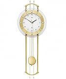 AMS Funkwanduhr 5257 mit glänzendem, messingfarbenem Pendel elegante Funk Pendeluhr Design Wanduhr