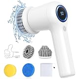 Elektrische Reinigungsbürste, Uythumidid CB11 Spin Scrubber für Bad, Fugenreiniger Elektrisch, Electric Cleaning Brush mit Led Anzeige, 4 Bürstenkopf for für Haushalt, Fliesen, Küche und Reifen