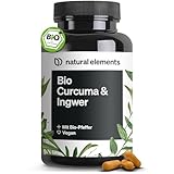 natural elements Bio Curcuma & Ingwer – 180 Kapseln – Bio Kurkuma, Bio Ingwer & Bio Pfeffer – mit Curcumin & Piperin – hochdosiert – in Deutschland produziert & laborgeprüft Vegan