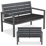 KESSER® Gartenbank mit Kissen – Sitzbank Wetterfest 2-Sitzer Parkbank in Holzoptik Balkonbank für Garten Terrasse Balkon bis 300 kg belastbar UV-beständig inkl. abnehmbarem & waschbarem Polsterbezug