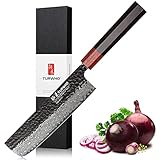 TURWHO Japanische Küchenmesser, Handgeschmiedet 67 Schicht Damaszener Stahl Kochmesser,VG10 Kern Handgefertigtes Nakiri Messer 18cm