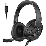 EKSA H2 USB Headset mit Mikrofon, Office PC Headset mit ENC Mic, Stummschalter & Lautstärkeregler, Over Ear PC Headset mit Kabel für Business/Callcenter/Büro/Zoom/Teams
