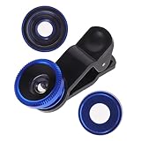 HOLIDYOYO Smartphone Kamera Blau Fischaugen Makro und Super Weitwinkel Vorsatzlinsen aus Öl und Wasserabweisend Kompatibel mit iPhone X Tragbar und Einfach Anklippbar