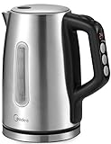 Midea Wasserkocher mit Temperatureinstellung (40-60-70-80-90-100°C), Edelstahl Wasserkocher 1,7 Liter, 2200W Kettle mit Wasserstandsanzeige, Warmhaltefunktion, Trockengehschutz, Doppelwand, BPA frei