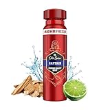 Old Spice Captain Deodorant Bodyspray für Männer, 150ml, 48H Frische, langanhaltender Duft in Parfümqualität, 0% Aluminiumsalze, keine Flecken auf Schwarz & Weiss