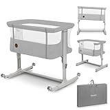 Lionelo Aurora 3 in 1 Babybett bis 9 kg, Beistellbett, Wiege, Höhenverstellug und Einstellung der Neigung der Matratze, 4 Räder mit Bremse Ergonomische Matratze Tasche