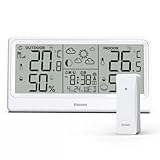 Konsen Wetterstation Funk mit Außensensor DCF Funkuhr, Digital Thermometer Hygrometer Batteriebetrieben für Innen und Außen mit Wettervorhersage, Weiß