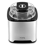 H.Koenig SRB80 Eismaschine, Kapazität 2 l, 12 W, Edelstahl, 30 bis 40 min Zubereitung, 30 U/min, automatische Abschaltung, transparenter Deckel, abnehmbarer Behälter, Silber