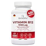 Bandini® Vitamin B12 450 Tabletten, 14 Monate Vorrat, Methylcobalamin 1000µg, Vitamins B 12 für das Immunsystem, Vit B Energiestoffwechsel, körperliche und geistige Müdigkeit - 100% vegan