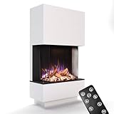 GLOW FIRE Kaminofen PR14 mit realistischem 3D E-Motion LED-Feuer - Stand-Elektrokamin mit Heizung und Kaminfeuer, Knistereffekt & Timer, max. 1500 W, 85x150x35cm, Weiß