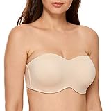 DELIMIRA Damen Trägerloser BH T-Shirt mit Bügel Große Größen ohne Einlagen Beige 90D