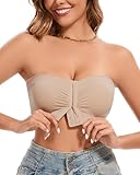 LEYSHE Trägerloser BH Mit Verschluss Vorne Nahtloser Gepolsterter Bandeau-BH Ohne Bügel Damen-Bustier Ohne Träger Tube-Top Mit Transparenten Trägern,FSXL