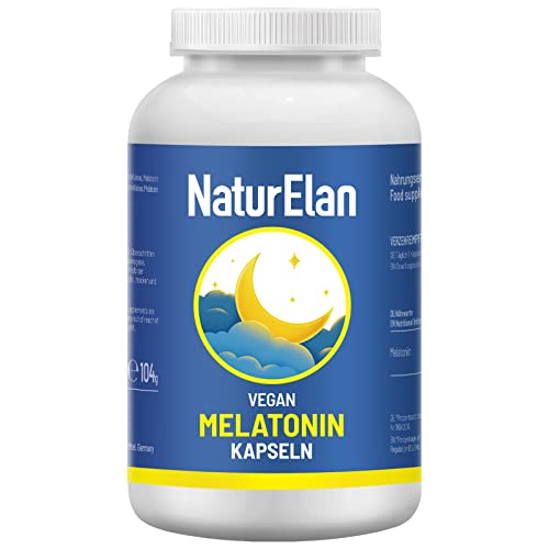 NaturElan Melatonin hochdosiert Kapseln - 360 Kapseln, 0,5mg pro Kapsel, 100% vegan, ohne Zusätze, in Deutschland produziert