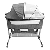 simimasen Beistellbett 3 in1 Zustellbett Tragbar Babybett mit Atmungsaktivem Netz und Laken, Grau Kinderbett mit Rollen bis 25kg, für Zuhause und Unterwegs