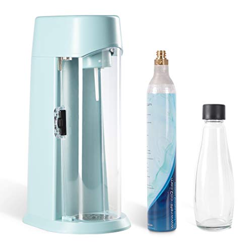 LEVIVO Wassersprudler WATER inkl. Flasche aus Glas und CO2-Zylinder, geeignet für alle 0,6 l und die großen 1,2 l CO2-Zylinder, macht Schluss mit Kisten schleppen, Hell türkis