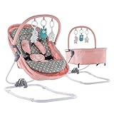 Engel & Storch Babywippe VIGO Baby Schaukelstuhl Babywiege mit abnehmbarem Bezug und Spielebogen - in Pink + Grau