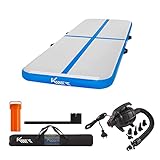 KM KM Fit Turnmatte Aufblasbar Airtrack Gymnastikmatte 5M Tumbling Matte Aufblasbare Fitness-Matte Gymnastikmatte inkl.Tragetasche, elektr.Luftpumpe & Flick-Set Trainingsmatte UV-Beständig Blau