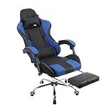 Panana Gaming-Stuhl Bürostuhl ergonomisch mit verstellbarem Lendenkissen, Kissen, Kunstleder, Gepolsterter Armlehne Schreibtischstuhl (Blau)