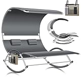 KESSER® Doppel-Sonnenliege Doppelliege mit Sonnendach, Kopfkissen Tasche für 2 Personen, Relaxliege, Gartenliege, Schaukelliege ergonomische Liegefläche, 240 kg Belastung, Seitentasche, Anthrait