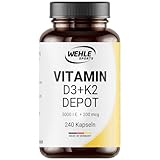 Vitamin D3 K2 Depot 240 Kapseln Hochdosiert - 5.000 IE Vitamin D3 + 200 mcg Vitamin K2 MK7 All Trans I Ohne Zusätze, Hergestellt in DE.