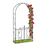 Relaxdays Rosenbogen mit Tür, Garten Rankhilfe Kletterpflanzen, Torbogen Metall, wetterfest, 230 x 113,5 x 36,5 cm, grün, Dunkelgrün