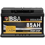 BSA AGM Batterie 85Ah 12V 850A/EN Start-Stop Batterie Autobatterie VRLA statt 80Ah