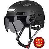 ILM Fahrradhelm mit Visier und LED Licht Mountain&Road Fahrradhelme für Damen und Herren Fahrradhelm für Pendeln in der Stadt E3-10L，schwarz S-M