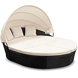 Casaria® Sonnenliege Sonneninsel 226cm XXL Wetterfest mit verstellbaren Dach & 3 Kissen Gartenliege Relaxliege Gartenmöbel Set Outdoor Polyrattan