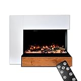 GLOW FIRE Kaminofen Einstein rechtsoffen mit realistischem 3D E-Motion LED-Feuer - Stand-Elektrokamin mit Heizung, Knistereffekt & Timer, max. 1500 W, 109x89x51, Weiß